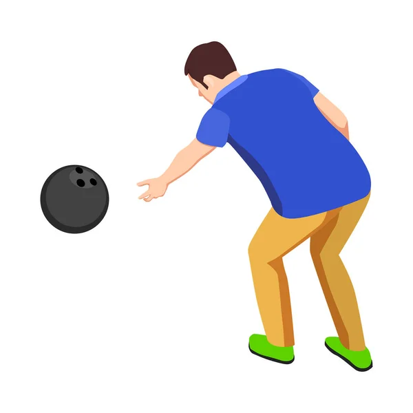 Joueur Bowling Masculin Lançant Balle Illustration Vectorielle Isométrique — Image vectorielle