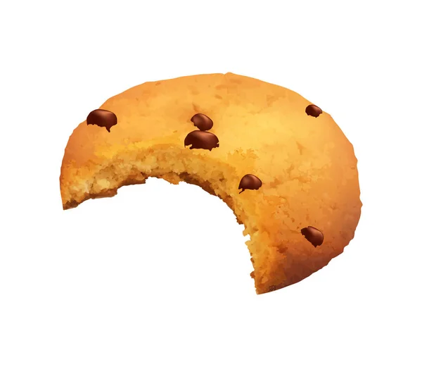 現実的なかまれたチョコレートチップクッキーのイラストベクトル — ストックベクタ