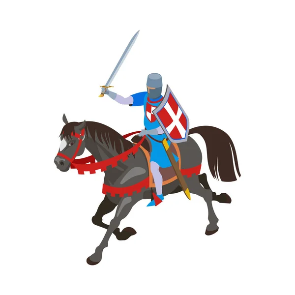 Средневековый Рыцарь Верхом Лошади Изометрическая Иконка Векторная Иллюстрация — стоковый вектор