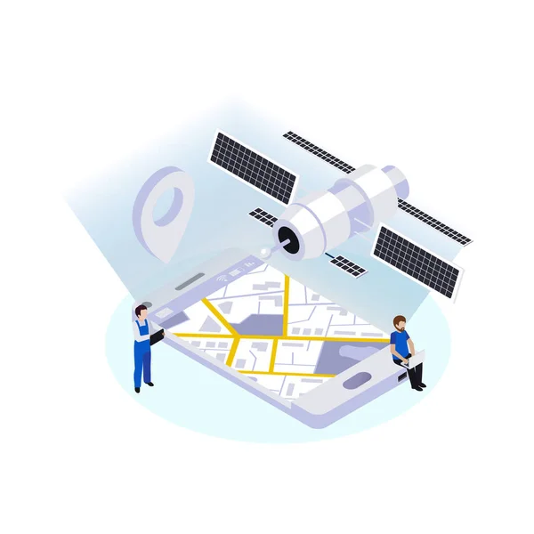 Tecnologia Wireless Comunicazione Satellitare Concetto Isometrico Vettoriale Illustrazione — Vettoriale Stock