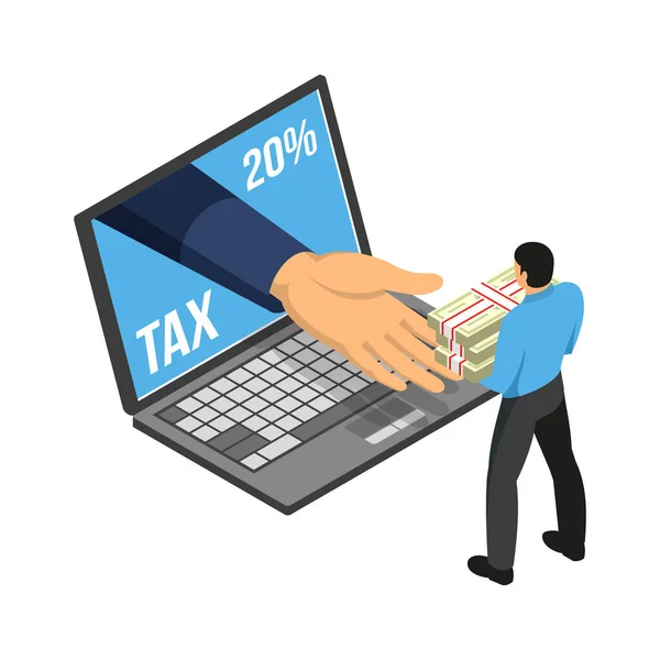 Isometrisches Steuerzahlungs Symbol Mit Steuerzeichen Online Vektorillustration — Stockvektor
