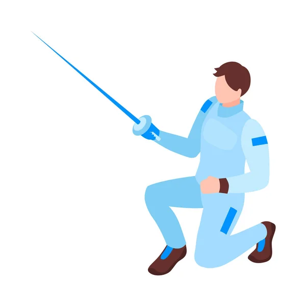 Esgrimador Masculino Isométrico Com Espada Sobre Fundo Branco Ilustração Vetorial — Vetor de Stock