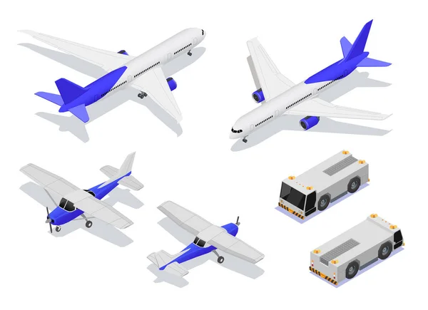 Aircraft Airplanes Maintenance Service Repair Isometric Set Isolated Images Planes — Stock Vector