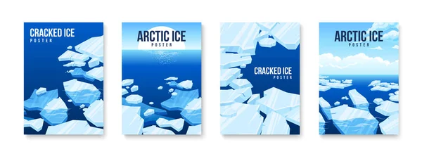 説明と見出しのベクトル図と凍結北極割れ氷垂直分離ポスターセット — ストックベクタ