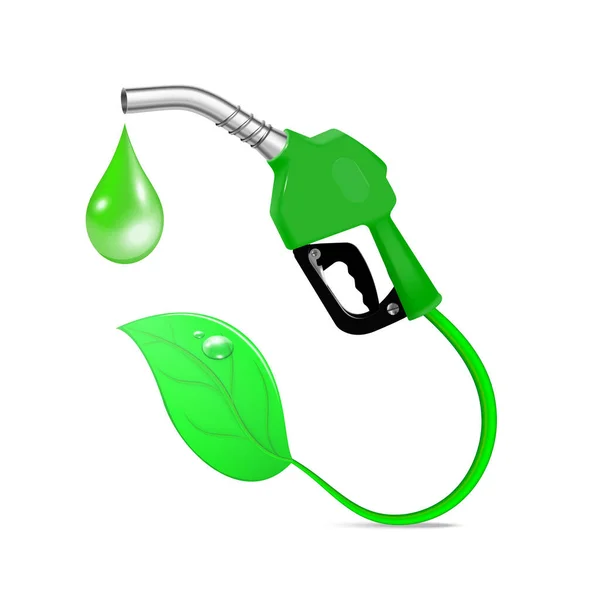Concepto Diseño Realista Biocombustible Con Hoja Verde Boquilla Bomba Mango — Vector de stock