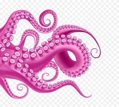 Ahtapot ya da kraken gerçekçi vektör çizimi gibi dev deniz canavarı parçalarıyla soyut şeffaf arkaplan