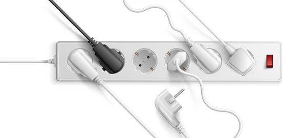 Avro Standardının Beyaz Elektrik Uzatma Kablosu Açma Kapama Düğmesi Eklenen — Stok Vektör