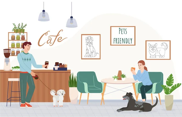 Concept Intérieur Acceptant Les Animaux Compagnie Avec Des Symboles Café — Image vectorielle