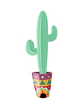 Potted cactus in mexican style flat vector illustration clipart