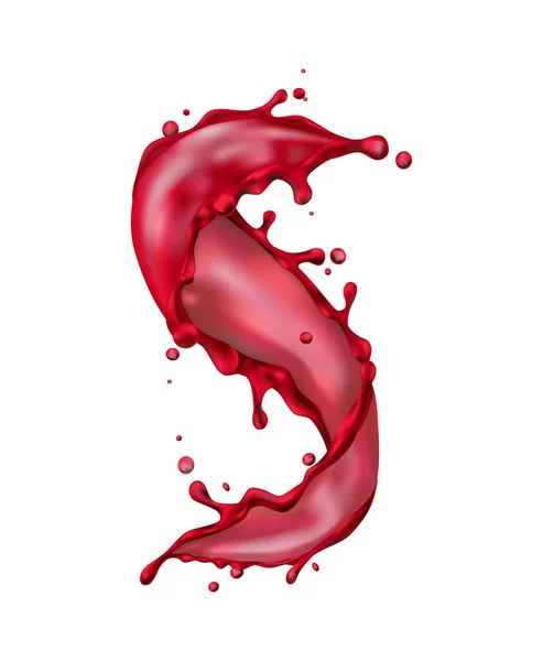 赤ワインスプラッシュ液体波白の背景現実的なベクトル図 — ストックベクタ