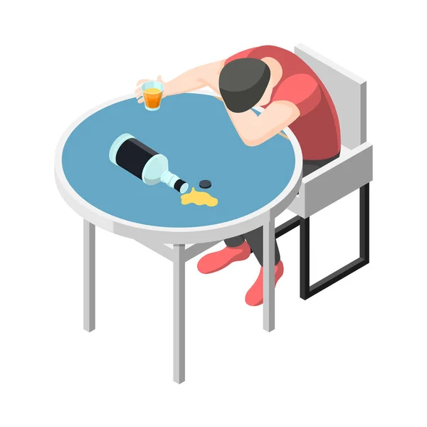Алкогольная Зависимость Изометрическая Концепция Икона Пьяным Мужчиной Векторная Иллюстрация — стоковый вектор