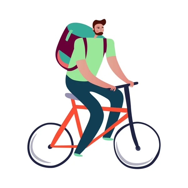 Masculino Serviço Entrega Trabalhador Equitação Bicicleta Plana Vetor Ilustração —  Vetores de Stock