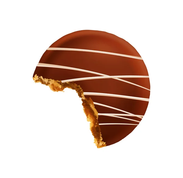 Bitten Chocolate Cookie Mit Vanillestreifen Draufsicht Realistische Vektorillustration — Stockvektor