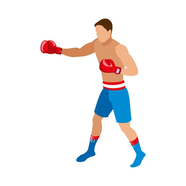 Boxer Masculino Isométrico Durante Ilustração Vetor Luta — Vetor de Stock