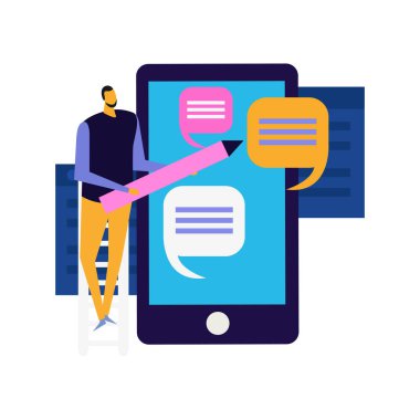 Sohbet mesajı uygulaması illüstrasyonunu kullanan kişi ve arayüzler düz simge