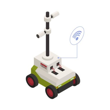 Tarım otomasyonu, izometrik uzaktan kumandalı kamera vektör illüstrasyonlu akıllı tarım ikonu