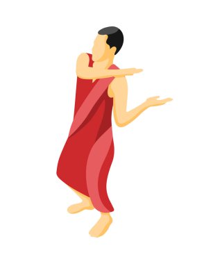 Budist keşiş selamlama hareketi izometrik ikon vektör illüstrasyonu