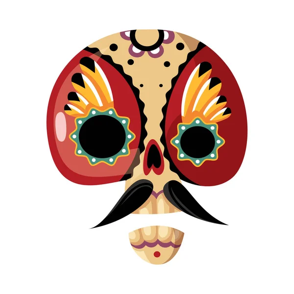 Máscara Cráneo Con Dibujos Coloridos Día Mexicano Ilustración Vector Plano — Vector de stock