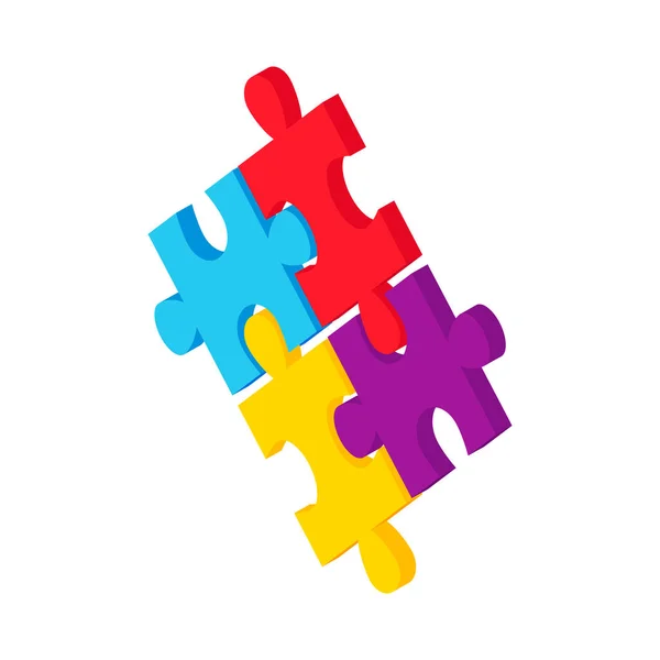 Autism Medvetenhet Isometrisk Ikon Med Fyra Anslutna Färgglada Pusselbitar Vektor — Stock vektor