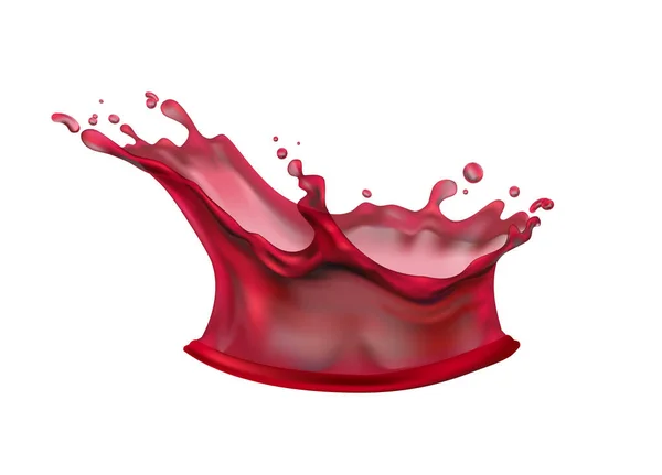Éclaboussure Réaliste Vin Rouge Jus Avec Des Gouttes Illustration Vectorielle — Image vectorielle