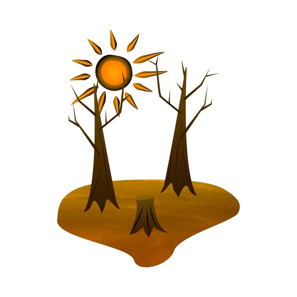 Flachkonzept Für Dürrekatastrophen Mit Trockenen Bäumen Und Strahlendem Sonnenvektor — Stockvektor