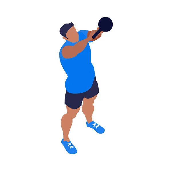 Man Doet Fitness Training Met Kettlebell Isometrische Vector Illustratie — Stockvector