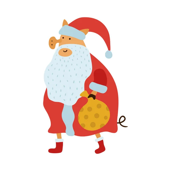 Domuzcuk Noel Baba Kostümü Giyiyor Yeni Yıl Karikatür Çizimleri Sırasında — Stok Vektör
