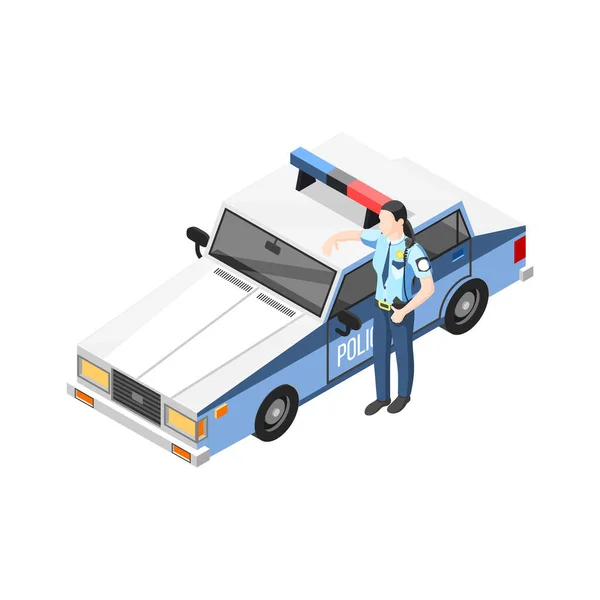 Female Police Officer Car Isometric Icon Vector Illustration — Stock Vector