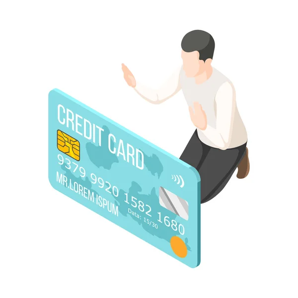 Financial Crisis Debt Credit Burden Isometric Concept Bank Card Man — Stock Vector