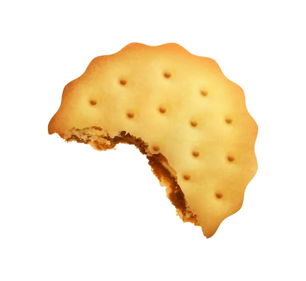 Bitten Crunchy Cookie Bovenaanzicht Witte Achtergrond Realistische Vector Illustratie — Stockvector