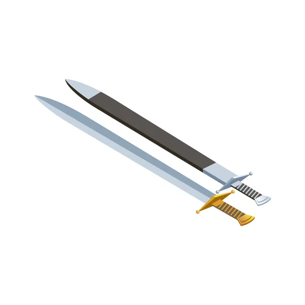 Medieval Swords White Background Isometric Vector Illustration — Stock Vector