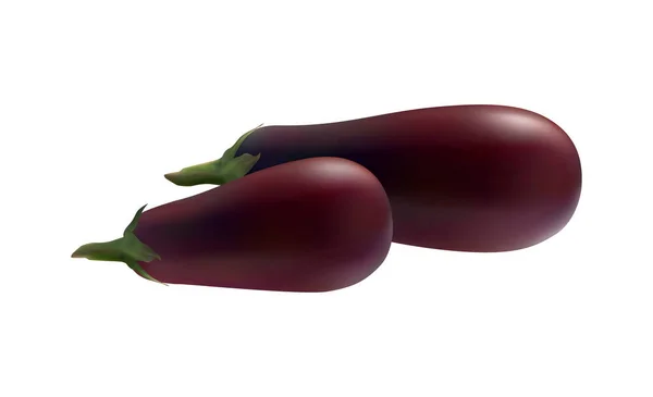 Realistic Whole Fresh Eggplants White Background Vector Illustration — Stock Vector