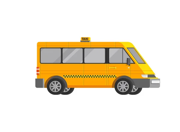 Minibus Giallo Taxi Sfondo Bianco Piatto Vettoriale Illustrazione — Vettoriale Stock