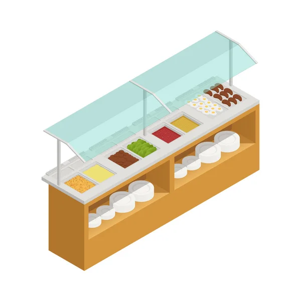 Isometric Food Court Buffet Canteen Interior Element Vector Illustration — Stock Vector