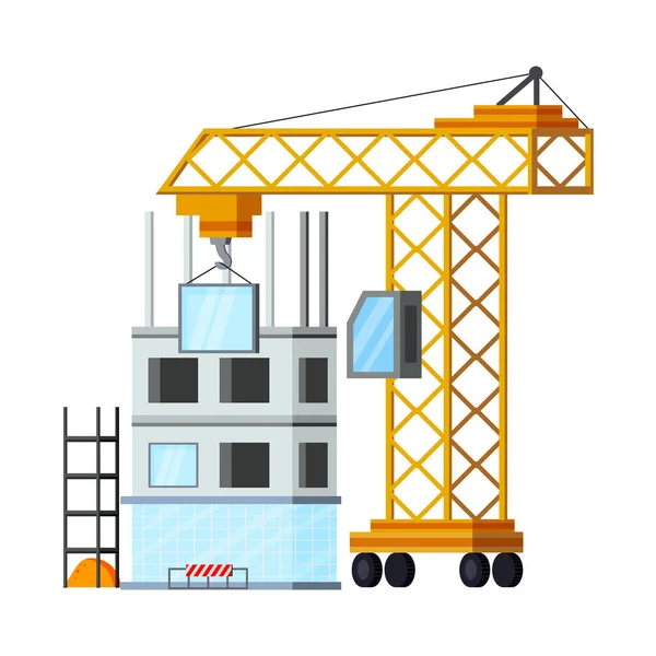 Crane Unfinished Building Construction Site Flat Vector Illustration — Stock Vector