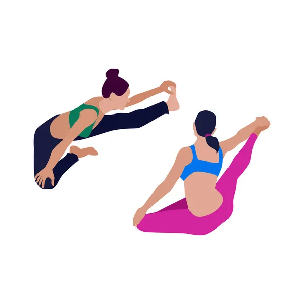 Zwei Schlanke Frauen Sportbekleidung Beim Stretching Isometrischer Vektorabbildung — Stockvektor