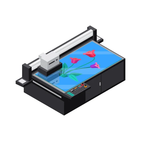 印刷所のポリグラフィー装置等角アイコン3Dベクトルイラスト — ストックベクタ