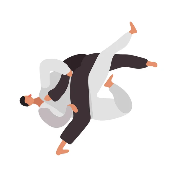 Två Män Tränar Judo Platt Vektor Illustration — Stock vektor