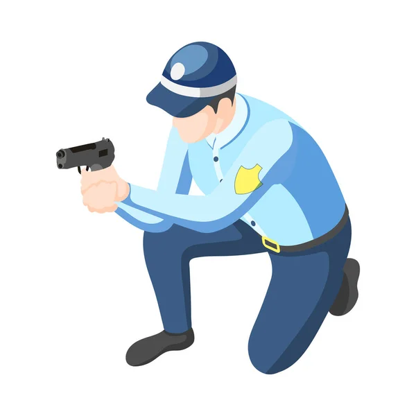 Isometrisk Polis Med Pistol Vektor Illustration — Stock vektor