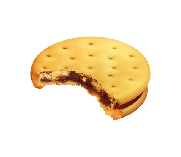 Realistic Bitten Sandwich Cookie Chocolate Filling Vector Illustration — Stock Vector