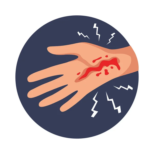 Handverletzung Flaches Rundes Symbol Mit Stark Blutenden Schnittverletzungen Vektor Illustration — Stockvektor
