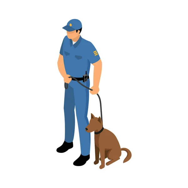 Caráter Isométrico Policial Com Cão Polícia Ilustração Vetor Trela —  Vetores de Stock