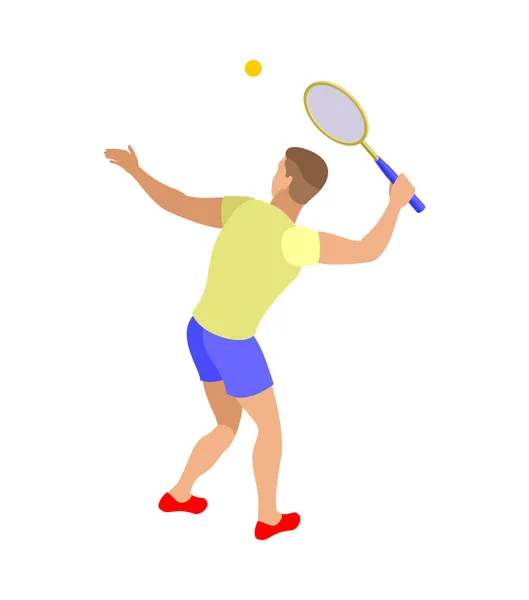 Jugador Tenis Masculino Profesional Golpeando Bola Isométrica Vector Ilustración — Vector de stock