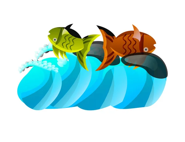 Masalah Ekologi Polusi Air Konsep Datar Dengan Ikan Mati Laut - Stok Vektor