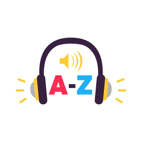 Fremdsprachenlernprogramme Tutoren Online Kurs Hörfähigkeiten Flaches Symbol Mit Kopfhörer Bild — Stockvektor