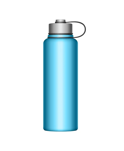 Realistic Blue Thermos Bottle White Background Vector Illustration — Stock Vector
