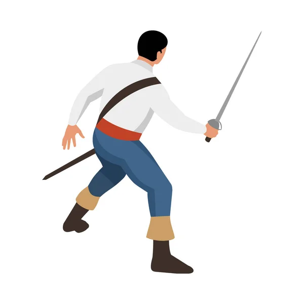 具有剑后视图的男性海盗角色3D等距矢量插图 — 图库矢量图片
