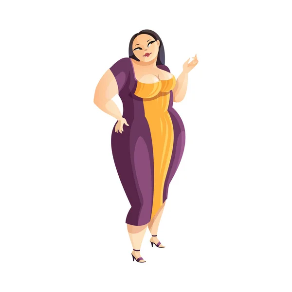 Flat Sexy Plump Woman Wearing Dress Vector Illustration — Stock Vector