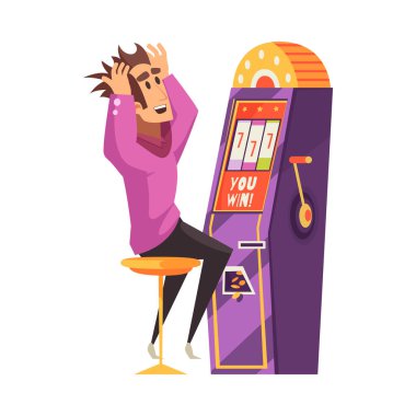 Mutlu erkek kumarhane kazananı çizgi film vektör çizimi