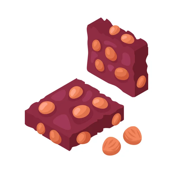 Dunkle Schokoladenstücke Mit Nüssen Isometrische Vektorillustration — Stockvektor